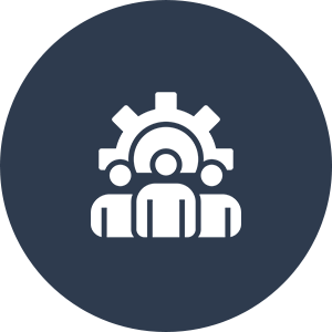 Icon of teamwork with gear and people.