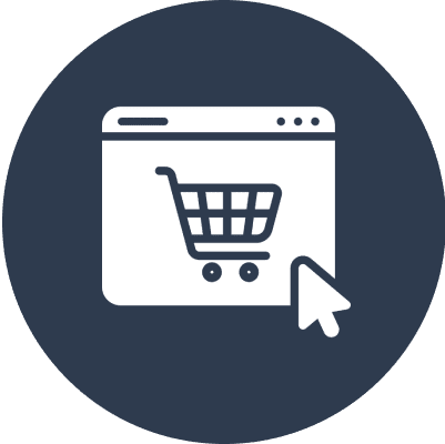 Shopping cart icon with computer cursor.